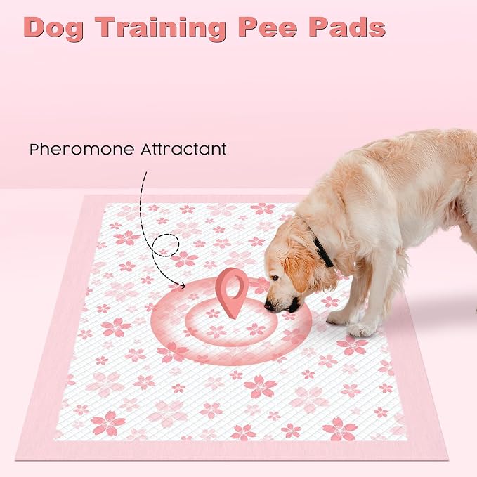 MIZOK Puppy Pads 28x34in Pee Pads for Dogs, Dog Pads Extra Large Absorbent with Adhesive Tabs 6-Layer Leak-Proof Quick-Dry Design Odor Control, Cherry Blossom Prints ＆ Charcoal (80 Counts)