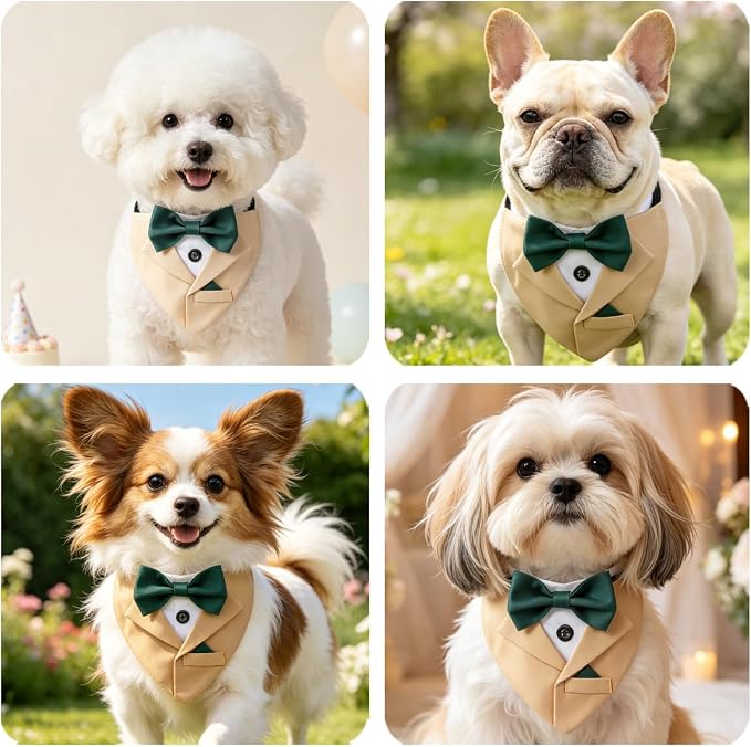 Yellow Dog Bandana with Green Bowtie, Large, Yellow