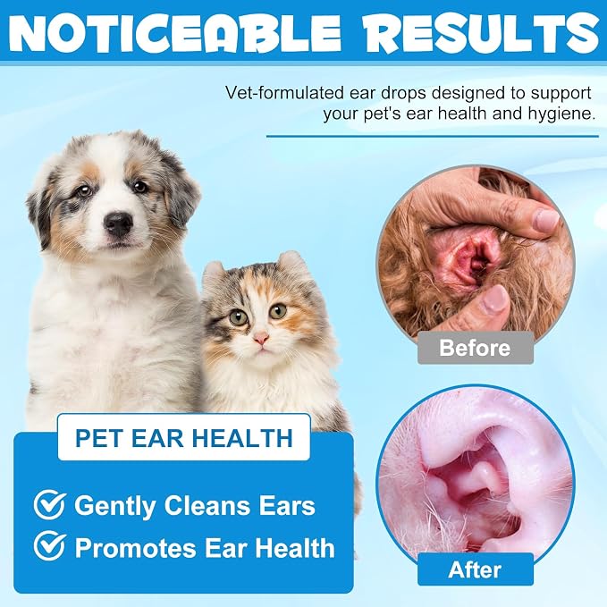 Bieyoc Pet Ear Drops for Dogs and Cats, 2.02 fl oz