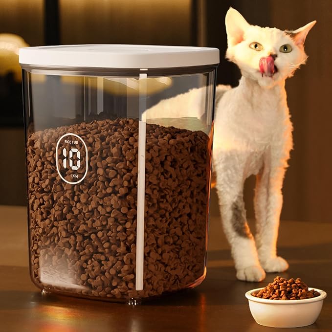 Luocute Airtight Dog Cat Food Storage Container, Robust PET 10L Large Capacity Vacuum Sealed Pet Food Storage Bin for Dog Cat, 23.8x32.5cm, Dark Brown
