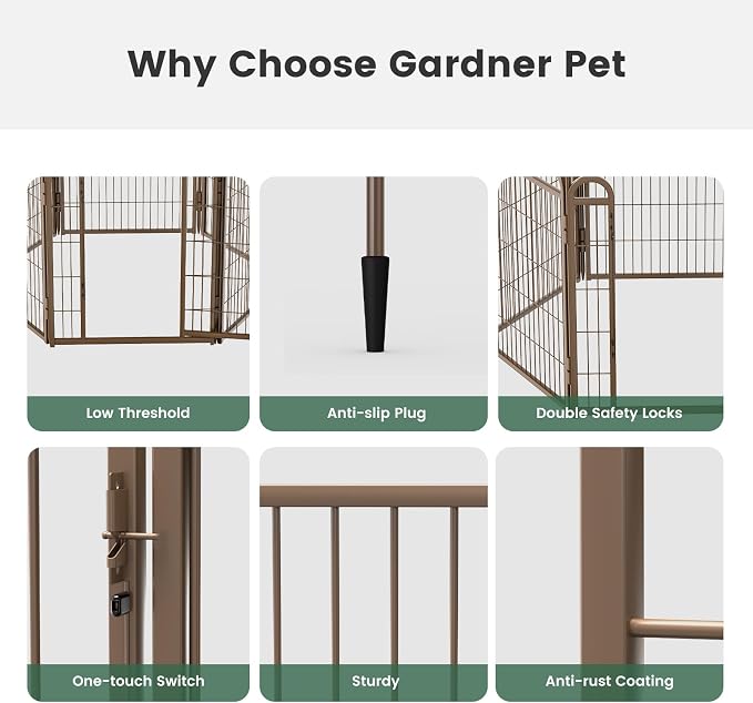 Gardner Pet Dog Playpens, 24" H 6 Panels Dog Pen Outdoor/Indoor Dog Fence Exercise Pen for Small/Medium Dogs, Pet Play Yard Gate with Gravity Automatic Lock, Pet Playpen, Brown