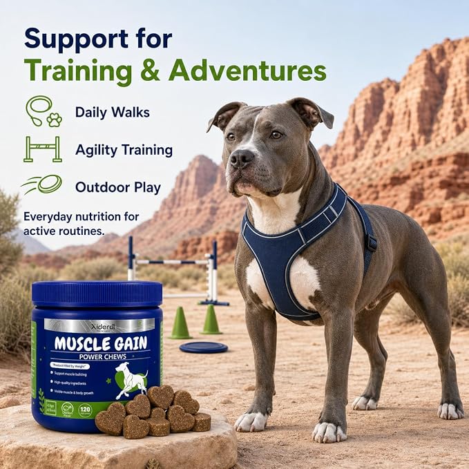 11-in-1 Muscle & Weight Support Chews for Dogs – High Protein Supplement with Amino Acids, BCAAs, Antioxidants & Vitamins – Muscle Support Soft Chews for Puppies & Adult Dogs, 120 Count