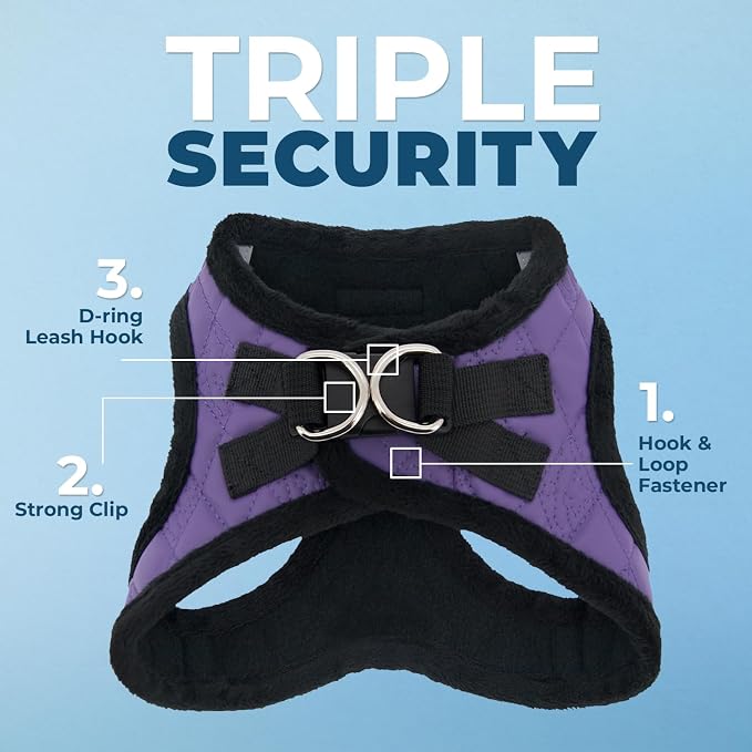 Voyager Step-in Plush Dog Vest Harness -Purple Faux Leather, X-Small | 13 - 14.5" in Chest, Soft Plush, Reflective Bands, Cold-Weather Harness, Cats Compatible. Step-In Style,