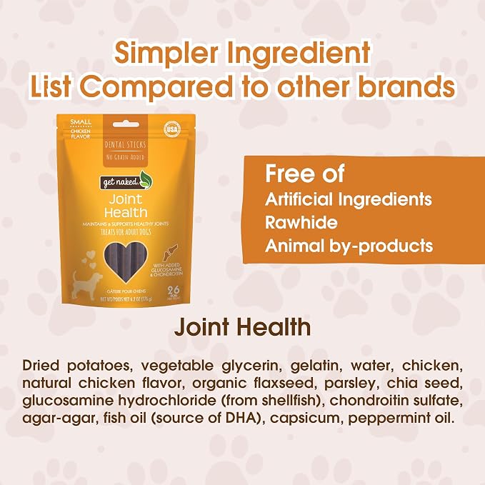 Get Naked Grain Free 1 Pouch 6.6 Oz Joint Health Dental Chew Sticks, Large