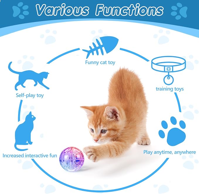 Sratte 8 Pcs Rechargeable Cat Ball Ghost Hunting Light up Cat Balls Toys Motion LED Motion Activated Flash Glowing Lighted Dog Interactive Toys Pet (Clear)