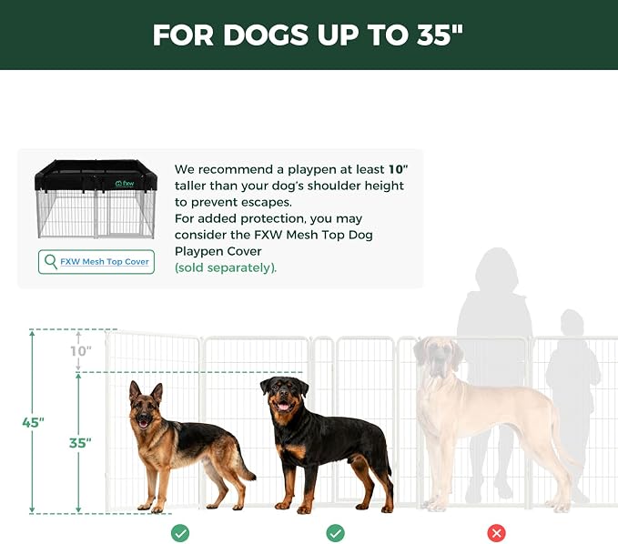 FXW Homeplus Unleashed Indoor Dog Playpen - Stress-Free and Safe Play, Heavy Duty 45 Inch 8 Panels Dog Pen for Large Dogs, White│Patented