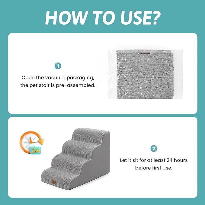 COZY KISS Wide Dog Stairs for Small Dog 19.7" H, 4 Step Pet Ramp for Bed | Curved Stable Dog Step for Puppy, Older Cat, Senior, Medium, Short-Legged Dog, Non-Slip Ladder, 17.7 inch Width, Grey