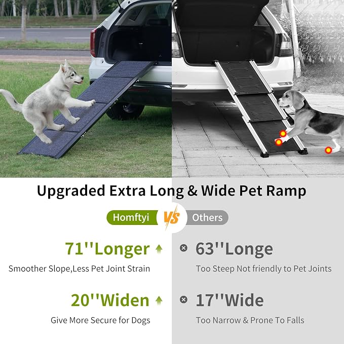 Dog Ramp for Car, 71'' L x 20'' W Dog Ramps for Large Dogs, Extra Wide Pet Ramp with Non-Slip Surface for Medium & Large Dogs to Get in Car, SUV & Truck, Supports Up to 300 Lbs