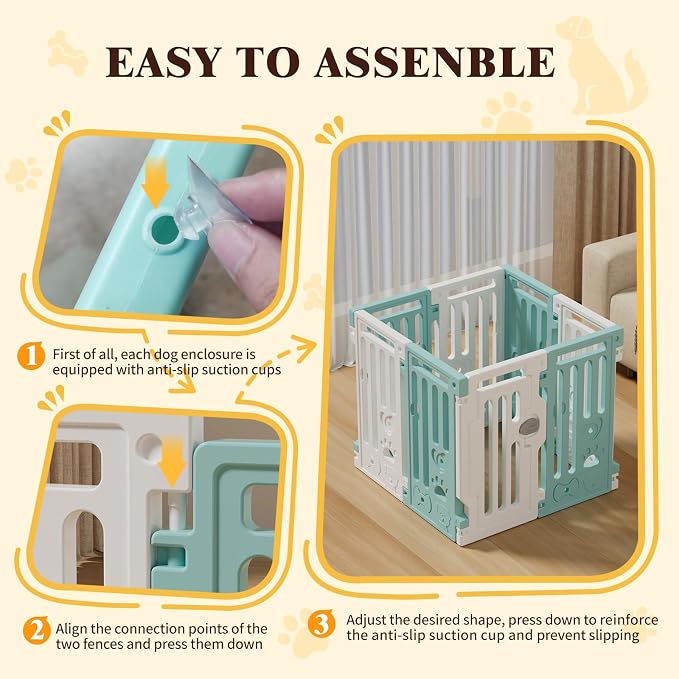 25.5" Dog Playpen 7+1 Panel Plastic Puppy Playpen for Small/Medium Dog Foldable Portable Pet Fence with Door