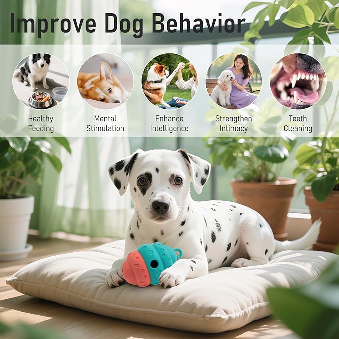 Dog Treat Dispensing Toy, Silicone Puppy Food Dispenser for Small Medium Dogs Puzzle Feeder Ball Interactive Toys & Enrichment Mental Stimulation Topple Outdoor Training Travel Honeycomb Green & Red