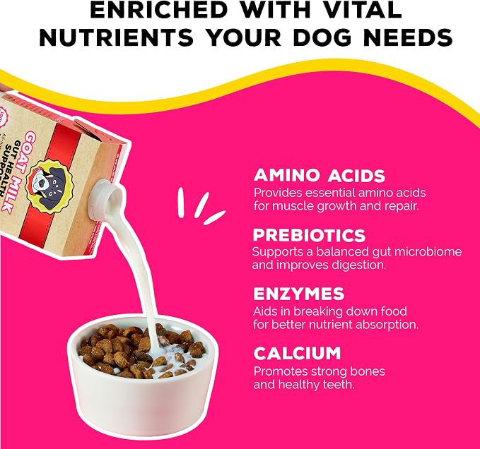 Goat Milk by Brutus Broth Meal Topper for Dogs and Cats – Formulated for Digestive Support & Moisture, Low-Lactose, Contains Natural Nutrients and Enzymes (Pack of 6)