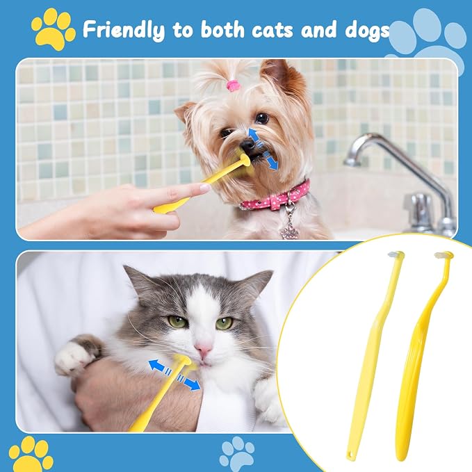 E.M&S.T by Emmeliestella Small Dog & Cat Toothbrush Horizontal Head, Cat Dental Care, Dog Tooth Brush, Oral Hygiene, Easy Handle, Deep Clean, Soft Bristles, Multi-Angle, Pointed Toothbrush, 3PCS