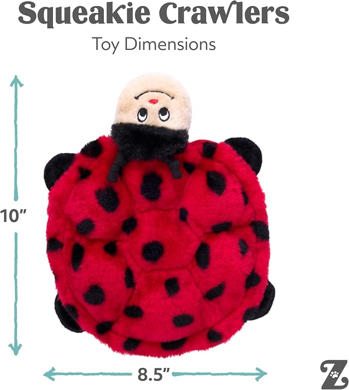 ZippyPaws Squeakie Crawler No Stuffing Dog Toy to Keep Them Busy - 10" | For Small, Medium, & Large Dogs, Squeaky Pet Toy for Boredom, Soft Plush Puppy Products, Betsey the Ladybug