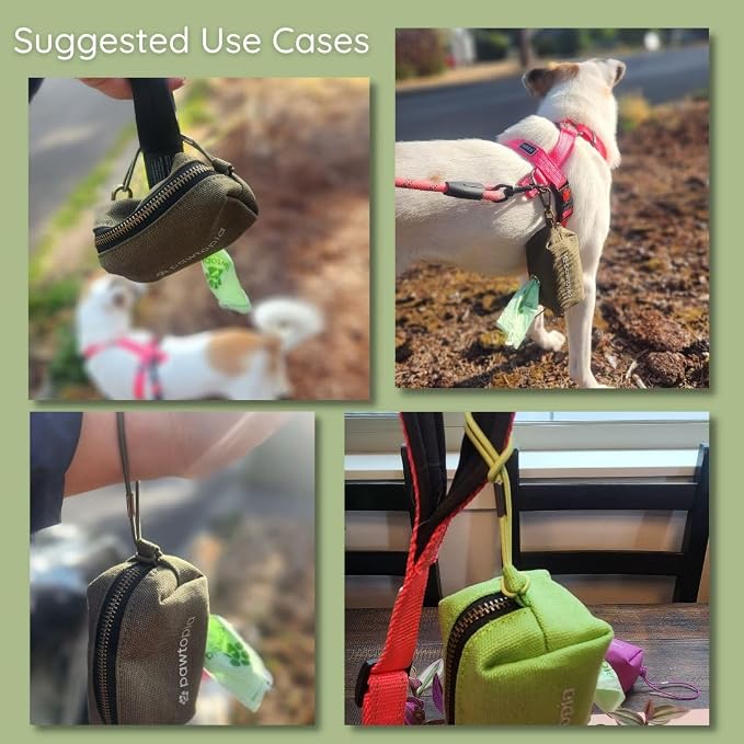 Pawtria Bundle Product of 120 Pet Waste Bags and 1 Canvas Dispenser (Pink), Vegetable Starches, Eco-friendly Dog Waste Bags, Leak proof, Easy to Open, Give Back, Fabric poop bag holder…