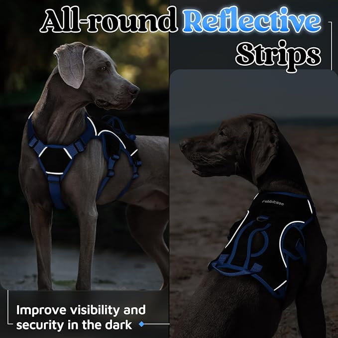 rabbitgoo Escape Proof Dog Harness for Large, No Pull with Lift Handle | No Escape, Full Soft Padded, Reflective Adjustable Vest, Leash Clip for Walking Hiking Training, Blue & Black, Large