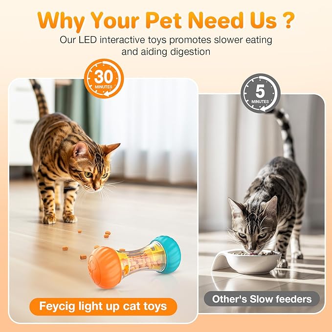 LED Interactive Cat Puzzle Toys Rechargeable, Treat Dispensing cat Toy, Cat Treat Dispenser, Treat Dispensing Slow Feeder