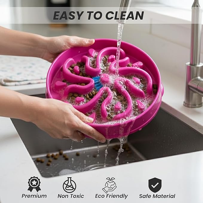 Slow Feeder Dog Bowl for Small, Medium & Large Dogs – Anti-Gulping Puzzle Maze Bowl, Non-Slip Slow Eating Dog Dish, Prevents Bloat & Improves Digestion, Interactive Pet Feeder (Pink, Large)