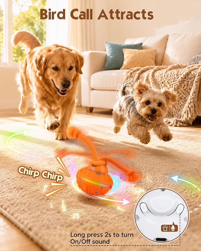 osou Interactive Dog Ball, Automatic Moving Toy with 3 Interactive Modes | Irregular Rotating, Motion-Activated, Auto off, 8 LED Lights & Bird Chirps, Rechargeable, Durable ETPU for All Breed Dogs