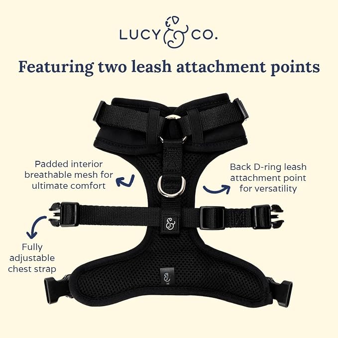 Lucy & Co. The Midnight No-Pull Dog Harness - Size Medium - Vest to Stop Pulling & Walk Easy - Comfortable Leash Training Product w/Adjustable Chest & Neck Straps