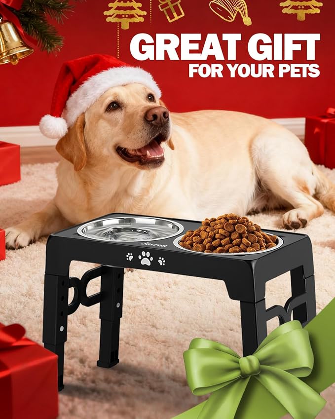 Jovrun Elevated Dog Bowls for Small Medium Large Size Dogs, Non-Slip Dog Feeder with 2 Food Water Bowls, 2-5 Heights Adjustable Raised Bowls Stand
