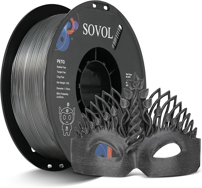 Sovol 3D Printer PETG Filament 1.75mm 1KG (2.2lbs), High Precision, Strong Toughness, Wiring Tightness, Dimensional Accuracy +/- 0.03 mm, 3D Printing PETG Filaments, Silver Gray