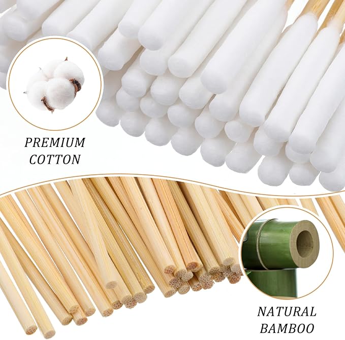 100 Pcs Large Cotton Swabs, 6 Inch, Bamboo Handle