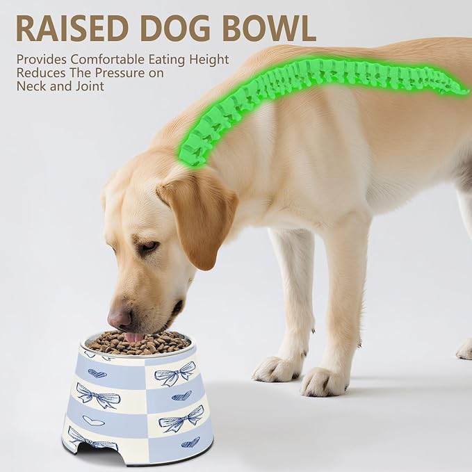 Blueangle Elevated Dog Bowls with Stainless Steel - Non-Slip 2.3 Cup High Capacity Pet Dish for Spinal Health & Cute Bows Design（414）