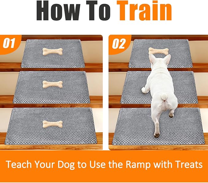 Dog Ramp for Stairs, Non-Slip Stair Wedges with Gentle Slope, Pet Ramp with Washable Cover and Self-Sticky Pads for Safe Climbing, Gray, 6 Pack