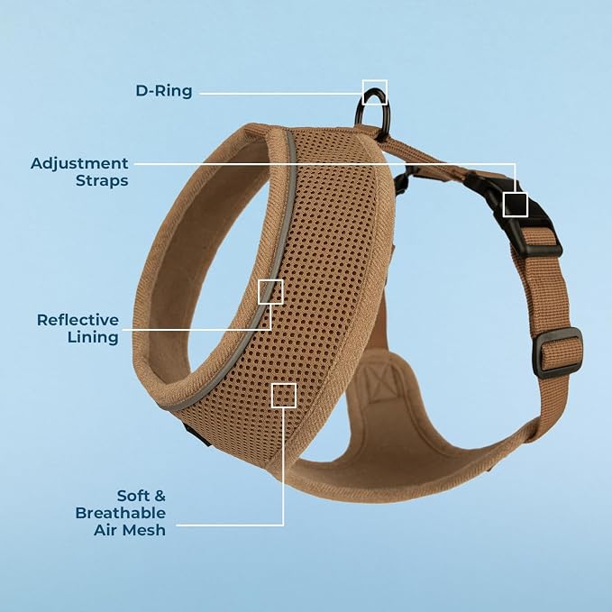 Best Pet Supplies Voyager Aerolite Over the Head Dog Harness, No Pull Breathable Air Mesh Vest, Quick Dry with Reflective Stitching, Adjustable Escape Resistant Harness - Beige, Small