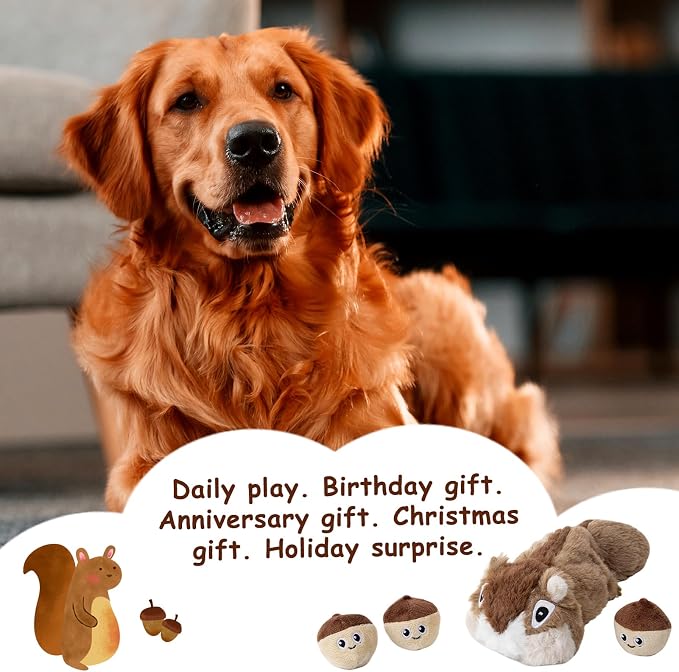 Hollypet Squeaky Hide and Seek Dog Toys for Small and Medium, Pine Cone | Interactive Plush Stuffed Dog Squeak Toys for Small Medium Sized Dogs and Non-Aggressive Chewers, Puppy Teeth Clean Chew Toys