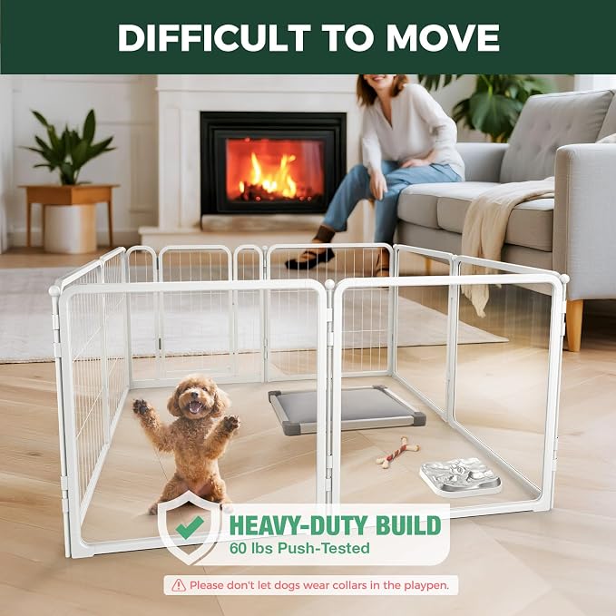 FXW AuraSpace Pro Acrylic & Wire Mesh Indoor Dog Playpen, 24" Height 8 Panels Metal Dog Pen for Puppies & Small Dogs, White│Patented