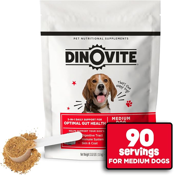 Dinovite Probiotics for Medium Dogs, Probiotic Food Topper, 90 Servings