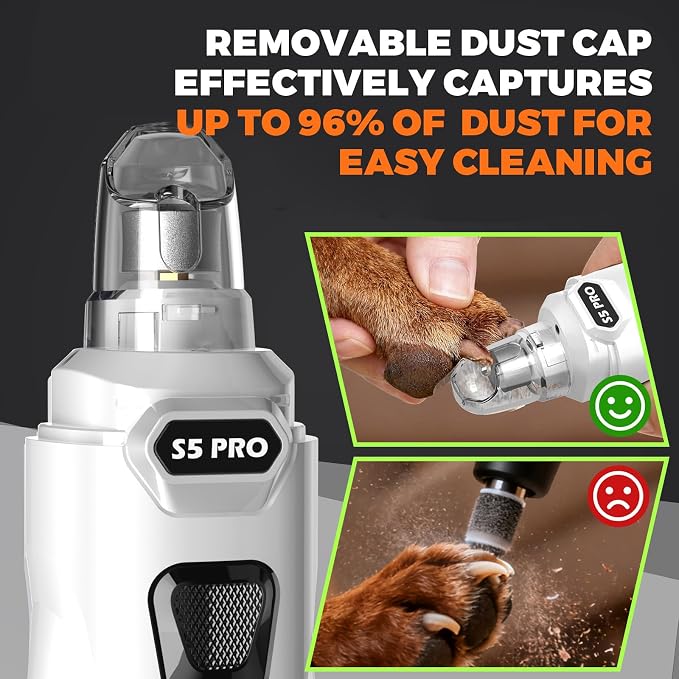 Whisper Quiet Dog Nail Grinder with 4 LED Lights, 3-Speed, White