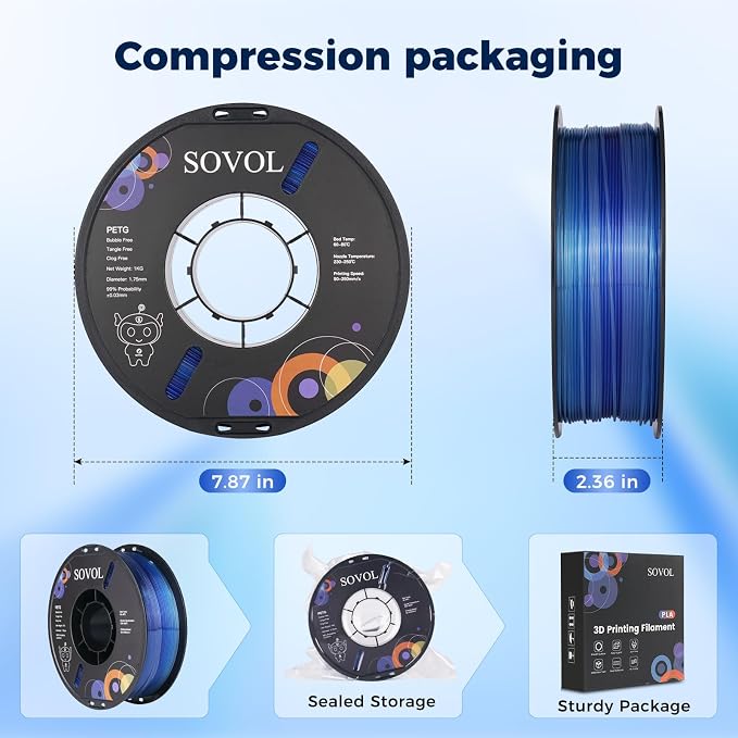 Sovol 3D Printer PETG Filament 1.75mm, Gradient Multicolors Filaments Material, 1kg (2.2lbs), Dimensional Accuracy +/- 0.03 mm, Fit Most FDM Printer, Blue
