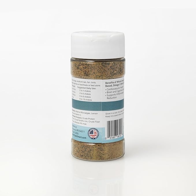 Omega-3 Krumble EPA and DHA for Pets - 100Grams Shaker Top. Pure Un-extracted Marine Micro-Algae Provides Pets with Complete Essential Fats for Total Body Health.