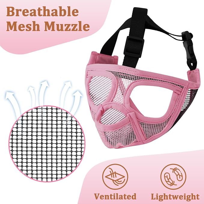 Mesh Short Snout Dog Muzzle with Anti-Eating Design for Frenchie | Fits French Bulldog Pug English Bulldog, Prevent Scavenging, Walking Grooming Use , Allows Full Panting Drinking | Pink, M