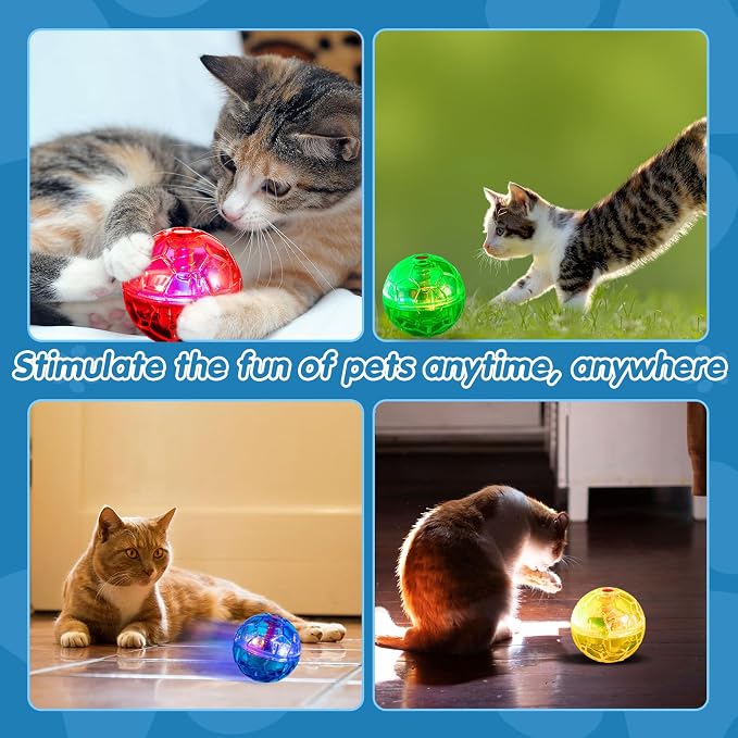 Frienda 4 Pcs Light up Cat Ball LED Motion Ghost Hunting Cat Ball, Colorful | Interactive LED Toy for Cats, Glowing Exercise with Motion Activated, Ghost Hunting Pet Indoor Play, Mini Running Ball