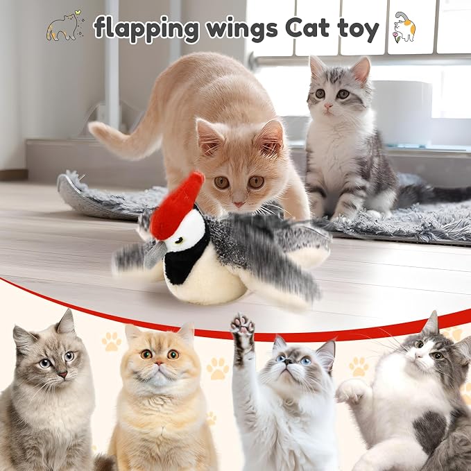 BAUFIX 2026 New Funny Flapping Bird Cat Toy, Flying Bat Toy for Dogs, Cute Motion-Activated Bird Toy with Flapping Wings for Indoor Pets (Fat Bat)