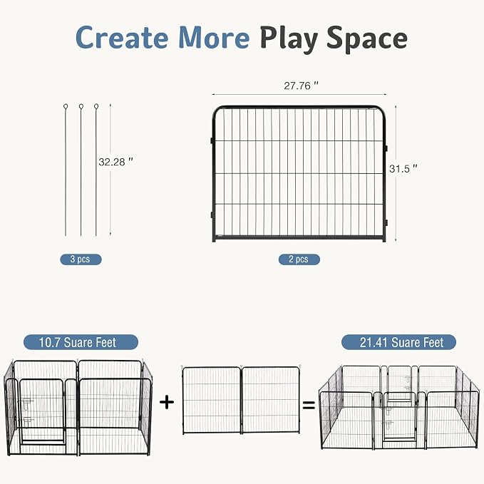 DUMOS Dog Playpen Indoor/Outdoor, Metal, 32in, 2 Panels, Foldable with Door