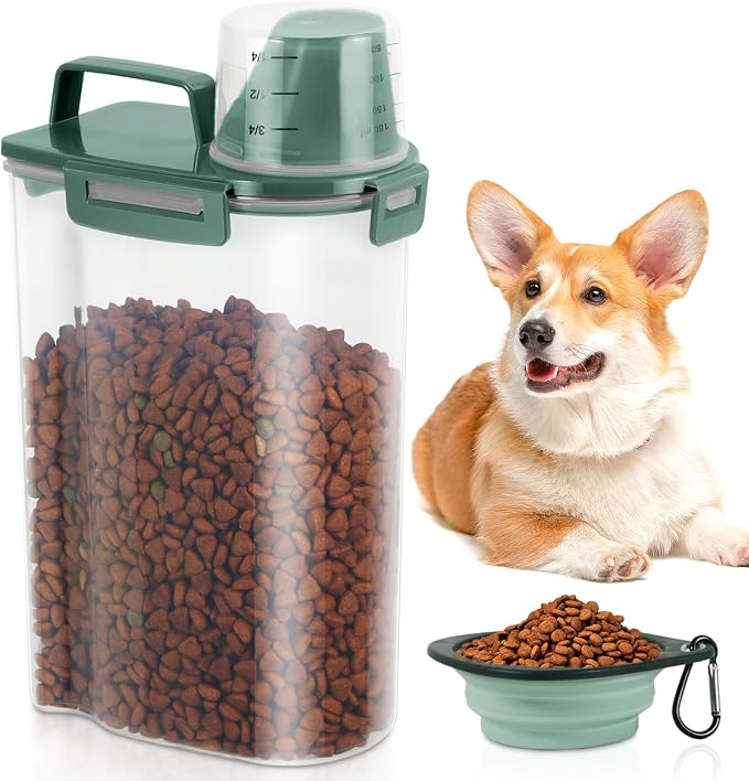 3 Lbs Pet Dog Food Storage Container for Bird Seed Rice Flour, 3 Lbs, Green