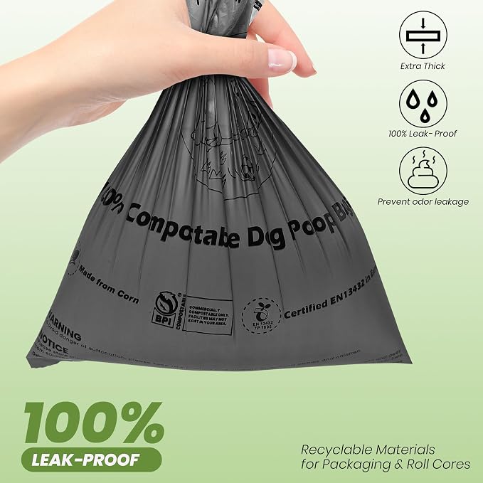 Compostable Dog Poop Bags-300 Bags 1Rolls, Poop Bags for Dogs Made of Cornstarch, Lavender Scented, Ideal for Backyard or Home and Cat Litter Disposal