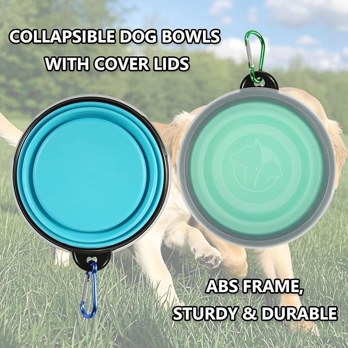 SLSON Collapsible Bowl with Cover Lids, 2 Pack, Light Blue and Green, Small