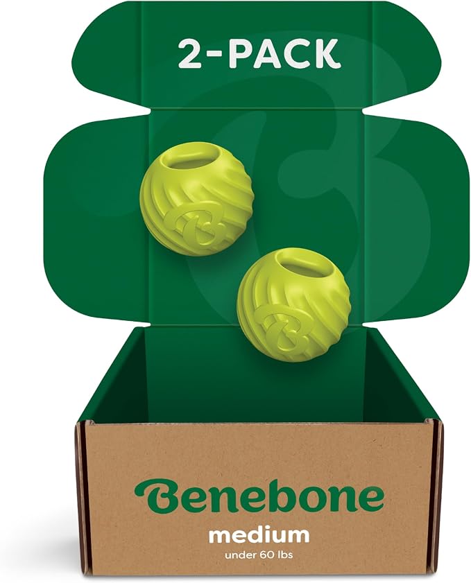 Benebone Natural Rubber Ball, 2-Pack | Natural Rubber, Extra Bouncy, Tooth-Friendly, Great for Fetch, Boredom Buster, Dishwasher Safe, Long-Lasting