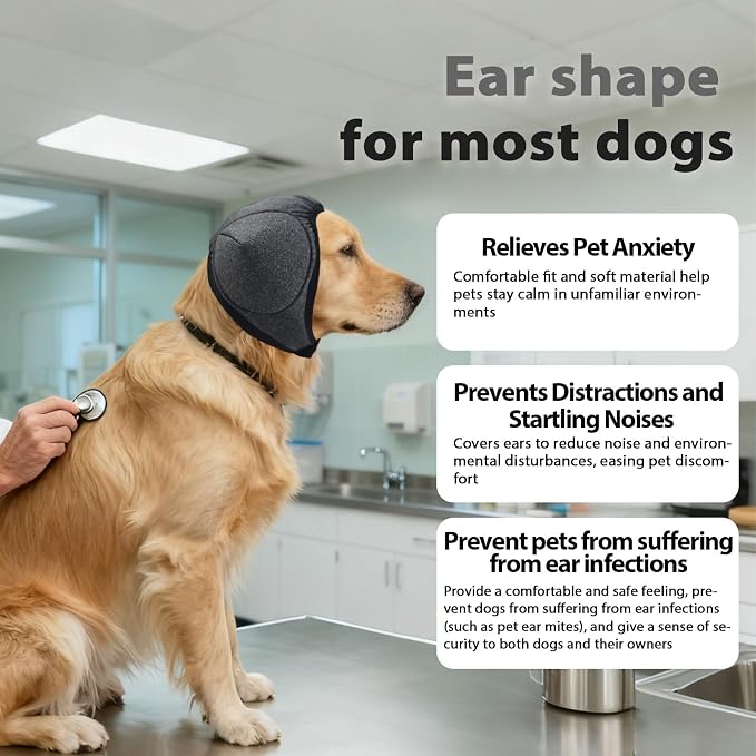 Adhiper Upgrade Dog Ear Muffs Wraps Noise Protection Quiet Ears, Elastic Waterproof Dog Ear Covers for Grooming, Bath, Drying, Swim & Anxiety Relief Reserved Ear Room Design (Gray/Medium)