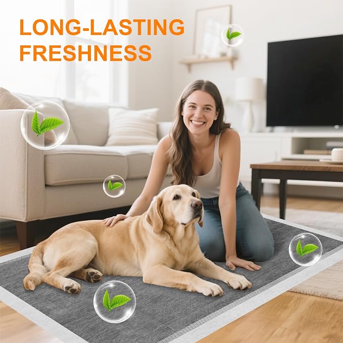 Charcoal Puppy Pads 36"×51", Ultra-Large Carbon Pee Pads for Dogs, Odor-Control Puppy Pads, 6-Layer Dog Training Pads, Ultra-Absorbent & Quick-Dry Black Dog Pads 100 Count