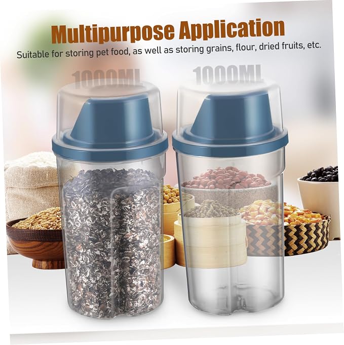 Toddmomy 2-Pack Airtight PET Food Storage Containers 1000ml Dog and Cat Food Buckets Vacuum-Sealed Storage Bins for Dry PET Supplies Sturdy Lids