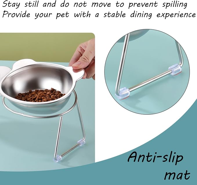 2 Pack Elevated Pet Bowls for Small Cats and Dogs: 15° Tilted Anti-Vomiting Stainless Steel Raised Dishes, 5.9” Whisker & Spine Friendly Indoor Food & Water Bowls