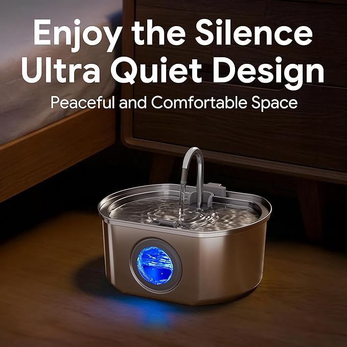 Cat Water Fountain Stainless Steel: 109oz/3.2L Cat Fountain for Drinking - Pet Water Fountain Inside - Automatic Dog Watering Dispenser Bowl - Pet Feeding & Watering Supplies - Water Level Window