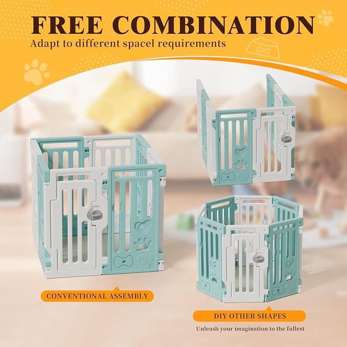 25.5" Dog Playpen 7+1 Panel Plastic Puppy Playpen for Small/Medium Dog Foldable Portable Pet Fence with Door