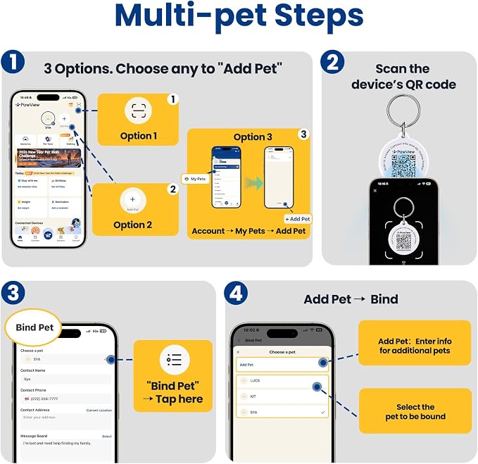 Smart Pet Tracker for Collar - Dog Trackers Location for Pet with Holder, No Monthly Fee, Real-Time Tracking, iOS Only, Emergency Contact, Long-Lasting, Anti-Lost Tracker for Cats, Bag Straps,Blue